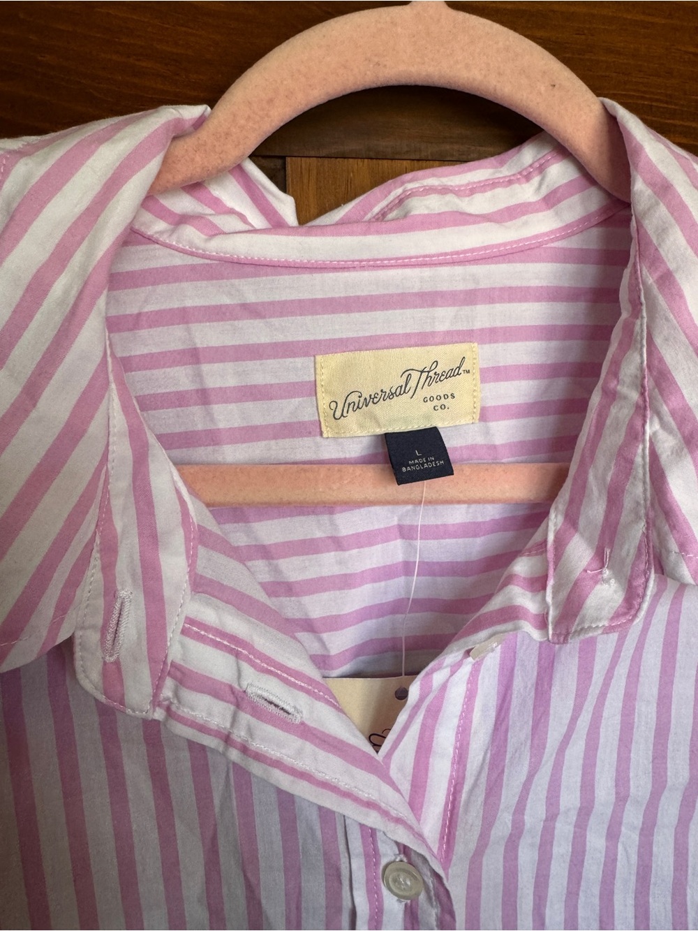 126. Universal Thread Pink and White Striped Long Sleeve Tie-Front Shirt Dress - Picture 3 of 9